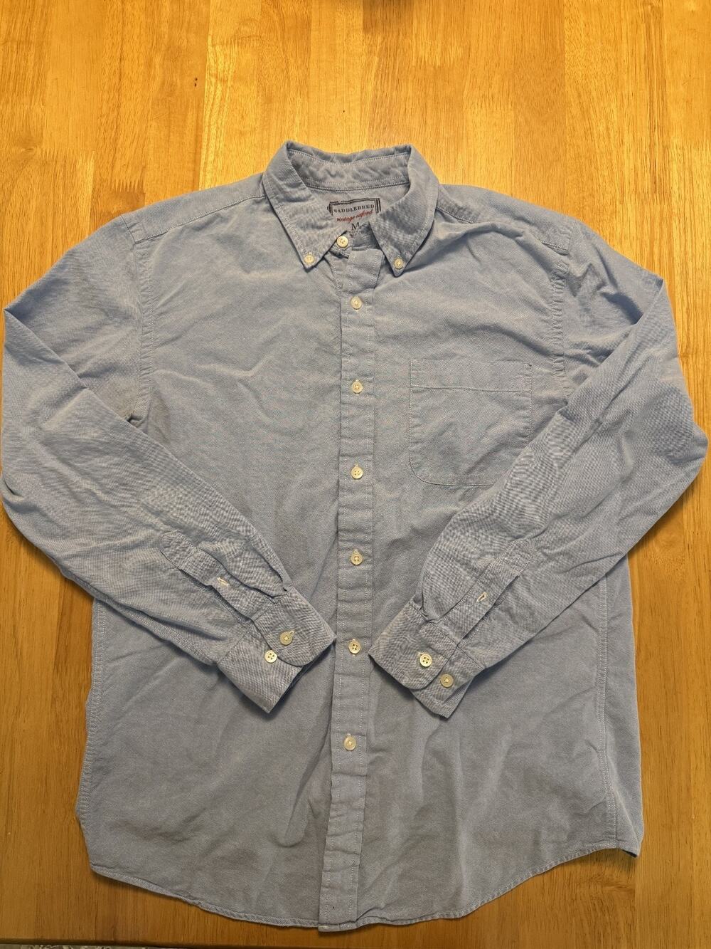 Saddlebred Mens M Vintage Oxford Shirt Light Blue Long Sleeve Button Down